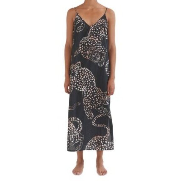 Elegant Black Maxi Dress with Leopard Print - Picture 1 of 7